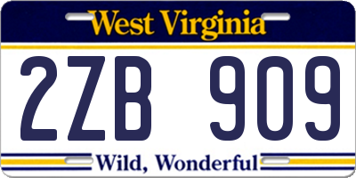 WV license plate 2ZB909