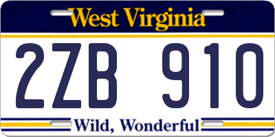 WV license plate 2ZB910