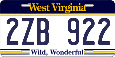 WV license plate 2ZB922