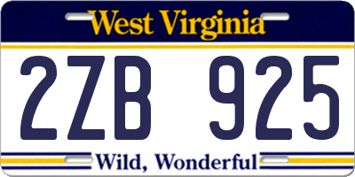 WV license plate 2ZB925