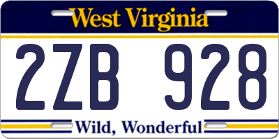 WV license plate 2ZB928