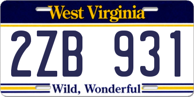 WV license plate 2ZB931