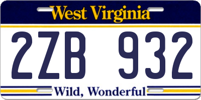 WV license plate 2ZB932