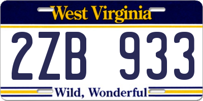 WV license plate 2ZB933