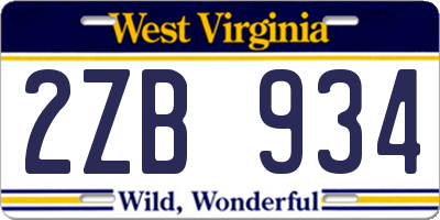 WV license plate 2ZB934