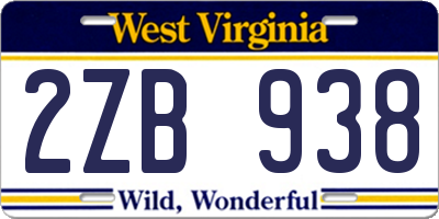 WV license plate 2ZB938