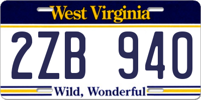 WV license plate 2ZB940