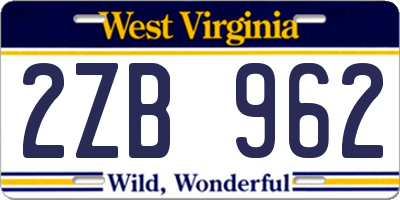 WV license plate 2ZB962
