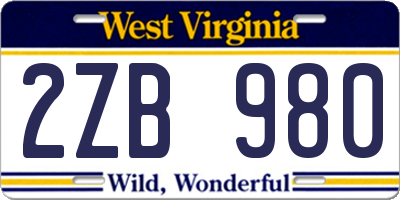 WV license plate 2ZB980