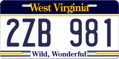 WV license plate 2ZB981