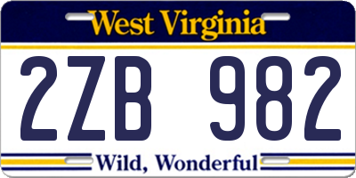 WV license plate 2ZB982