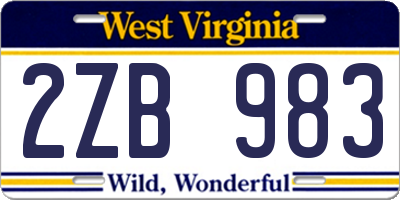 WV license plate 2ZB983