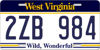 WV license plate 2ZB984