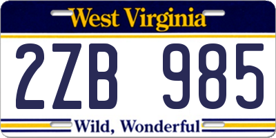WV license plate 2ZB985
