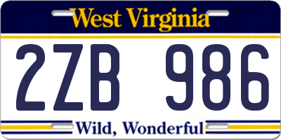 WV license plate 2ZB986