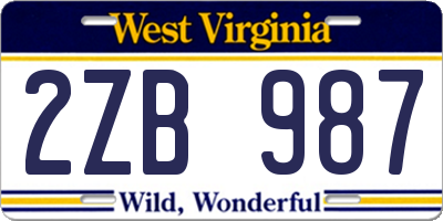 WV license plate 2ZB987