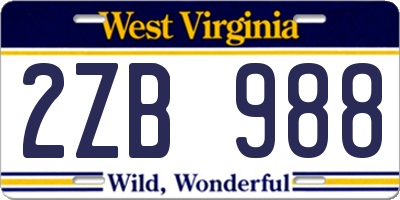 WV license plate 2ZB988