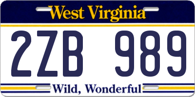 WV license plate 2ZB989