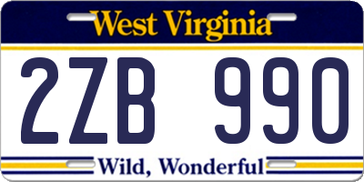 WV license plate 2ZB990