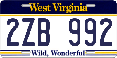 WV license plate 2ZB992