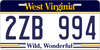 WV license plate 2ZB994
