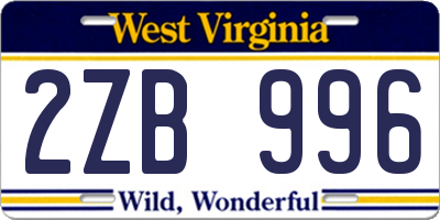 WV license plate 2ZB996