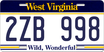 WV license plate 2ZB998