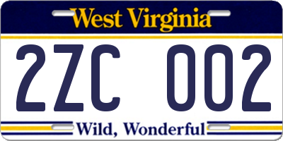 WV license plate 2ZC002
