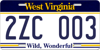 WV license plate 2ZC003