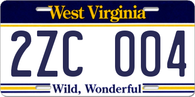 WV license plate 2ZC004