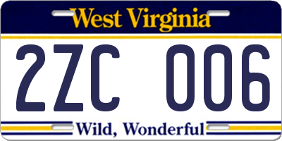 WV license plate 2ZC006