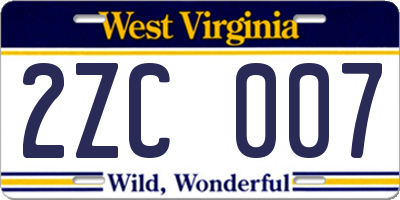 WV license plate 2ZC007