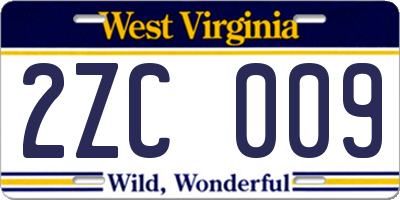 WV license plate 2ZC009