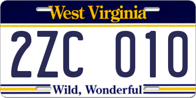 WV license plate 2ZC010