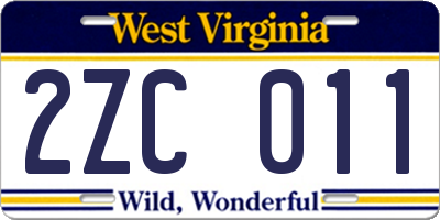 WV license plate 2ZC011