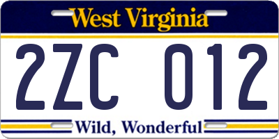 WV license plate 2ZC012