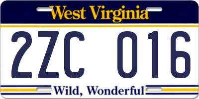 WV license plate 2ZC016