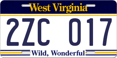 WV license plate 2ZC017