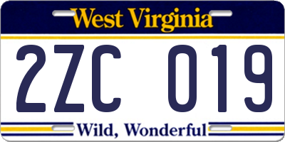 WV license plate 2ZC019