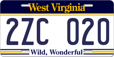 WV license plate 2ZC020