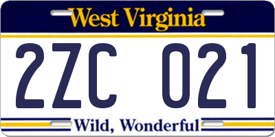 WV license plate 2ZC021