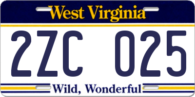 WV license plate 2ZC025