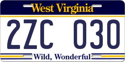 WV license plate 2ZC030