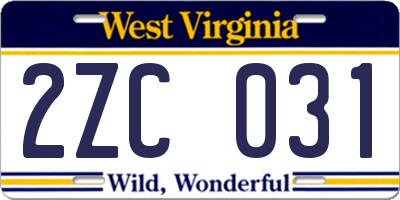 WV license plate 2ZC031