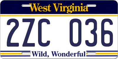 WV license plate 2ZC036