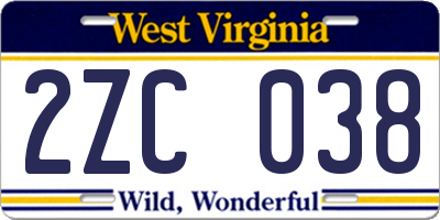 WV license plate 2ZC038