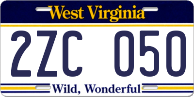 WV license plate 2ZC050