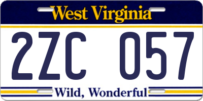 WV license plate 2ZC057