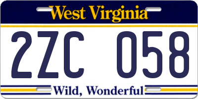 WV license plate 2ZC058