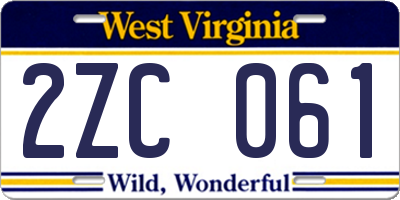 WV license plate 2ZC061